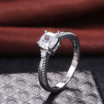 Silver Tone Round Halo Ring with Pavé Split Shoulders