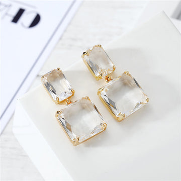 Clear Double-Crystal Drop Stud Earrings with Gold-Tone Frames