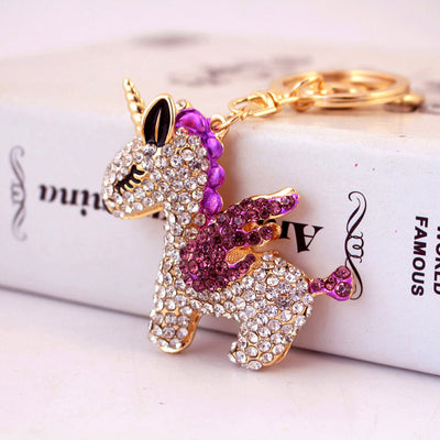 Rhinestone Unicorn Metal Keychain in Pink, Blue, Purple