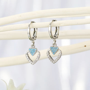 Double Heart Crystal Huggie Drop Earrings in Gold or Silver Tone