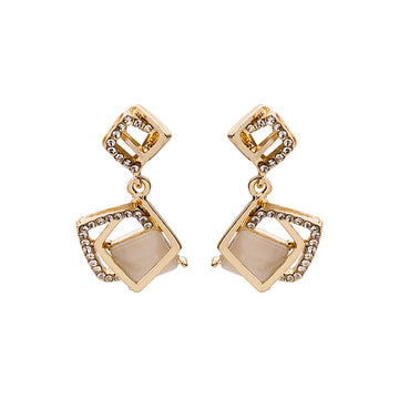 Gold Double Square and Champagne Center Drop Earrings