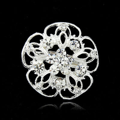 Front product view of the flower brooch pin in black and silver