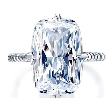 Large Clear Rectangular Stone Slim Silver Tone Ring