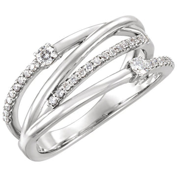 Silver Tone Double Curve Ring with Clear Stone Accents
