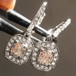 Silver Tone Champagne Crystal Cushion Drop Earrings