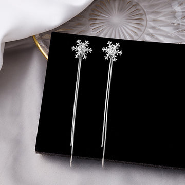 Silver Snowflake and Long Double Bar Drop Earrings