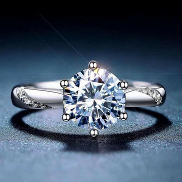 Silver Six-Prong Round CZ Solitaire Ring Twisted Band
