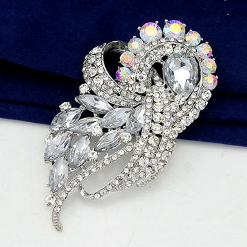 Blue Silver Tone Flower Crystal Metal Brooch Pin 1 Pictured Designs