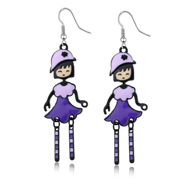 Cartoon Girl Hook Earrings in Five Bright Color Options