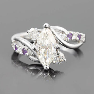 Clear Marquise Stone Purple Accent Silver Tone Ring