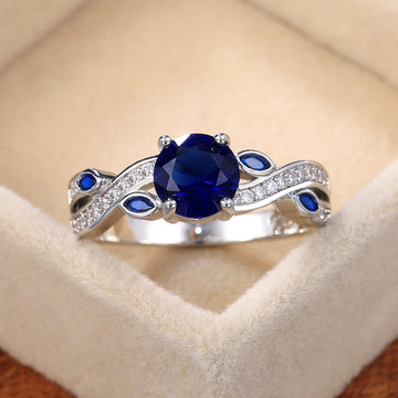 Deep Blue Square Stone Clear Side Stone Ring Jewelry Accessory