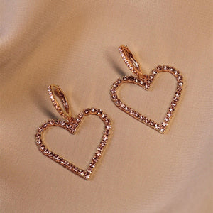 Rose Gold Tone Open Heart Stone Drop Hoop Earrings