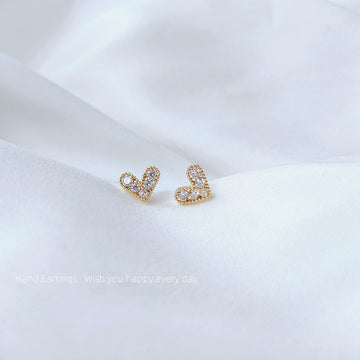 Gold Tone Mini Clear Stone Pave Open Heart Stud Earrings For Women