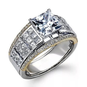 Two-Tone Wide Ring With Square Center and Pavé Panels