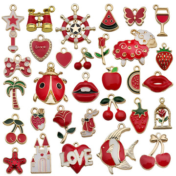 Colorful Christmas Fruit Heart and Holiday Metal Charms