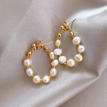 Pearl Beaded Hoop Earrings with Lustrous Bead Details