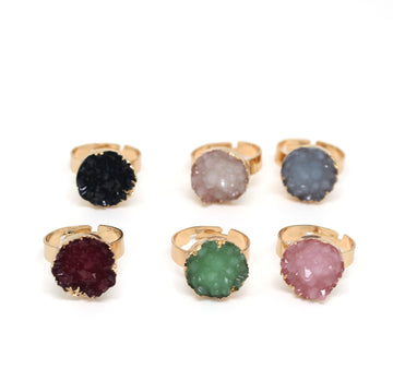 Gold Tone Round Druzy Adjustable Rings in Six Colors