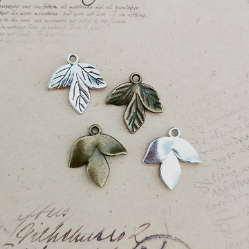 Vintage Metal Three Leaf Cluster Pendant in Multiple Finish Options for Jewelry Making