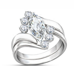 Silver Tone Bypass Ring With Marquise Clear Stone Cluster