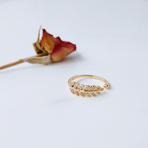 Gold-Tone Clear CZ Leaf Motif Open Adjustable Ring