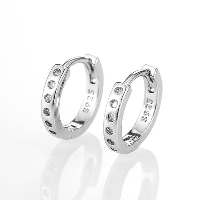 Clear Stone Slim Silver Tone Huggie Hoop Earrings shown in front view