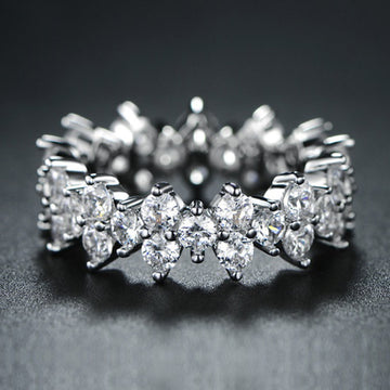 Silver Full Eternity CZ Flower Band Ring Sizes 6-10