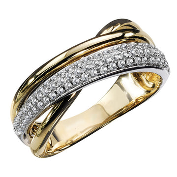 Two-Tone Gold Silver Interlock CZ Pave Band Ring Metal