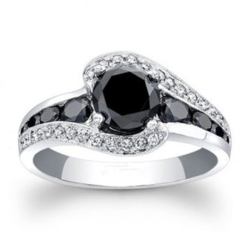 Black And Blue Round Stone Swirl Ring In Four Metal Finishes