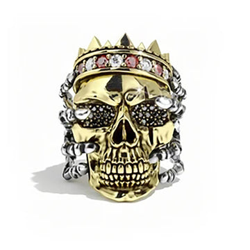 Crowned Skull Statement Ring With Crystal Accents in Three Tones