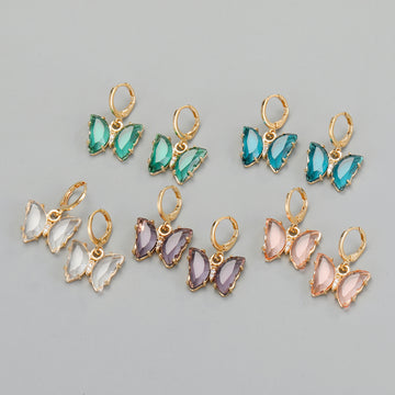 Gold Tone Faceted Butterfly Huggie Drop Earrings in Four Colors