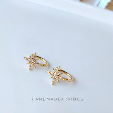 Gold Tone Clear Stone Star Ear Cuff Clip For Non Pierced Ears
