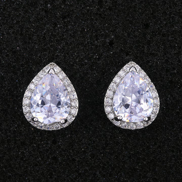 Silver Tone Teardrop Crystal Pavé Halo Stud Earrings