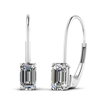 Silver Emerald Cut Clear CZ Leverback Drop Earrings Pair Metal