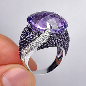 Purple Oval Statement Crystal Cocktail Ring Sizes 6-10