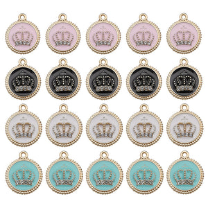 Gold-Rim Enamel Crown Disc Charms, 40-Piece Pack, Four Colors