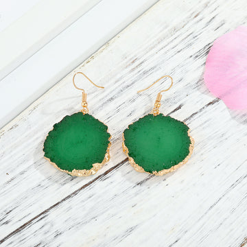 Gold Tone Irregular Round Druzy Hook Earrings in Five Colors