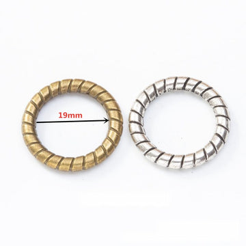 Ridged 19mm Round Metal Link Components in Bronze and Silver