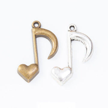 Musical Note With Heart Metal Charm in 2 Distinct Finishes for Jewelry Making