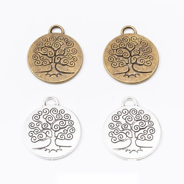 Tree Of Life Medallion Round Textured Metal Pendant in Two Finishes