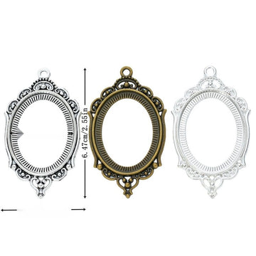 Ornate Oval Cabochon Setting Metal Component in 3 Distinct Finishes for Jewelry Making