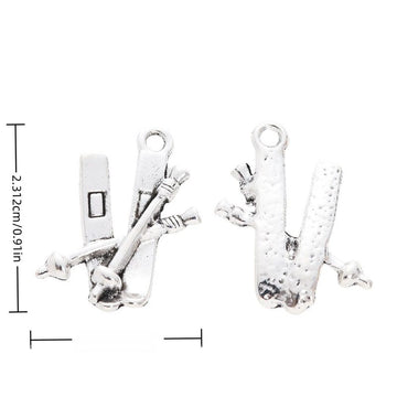 Antique Silver Winter Sports Equipment Metal Charms