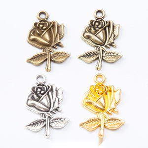 Rose Flower Metal Charm in Four Vintage Finishes for Jewelry Making