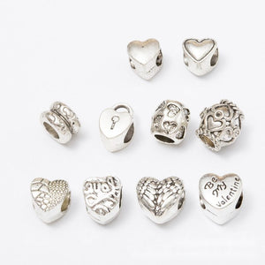 Heart Theme Large Hole Silver Tone Metal Beads Craft Beads