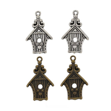 Ornate Birdhouse Charm Metal Pendant for Jewelry Making