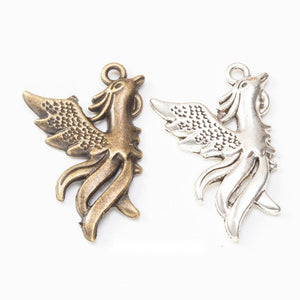 Antique Metal Phoenix Bird Charm Pendant With Textured Detail, 2 Finishes