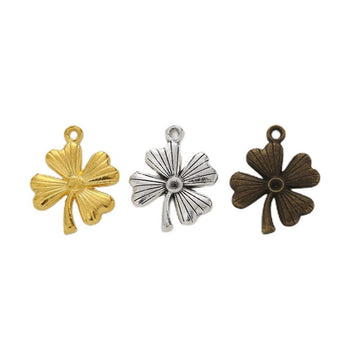 Rounded Four Leaf Clover Charm in 3 Metal Finishes for Jewelry Making