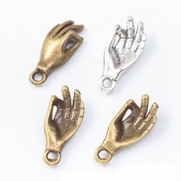 Sculpted Hand Gesture Metal Charm Pendant Jewelry Making Component