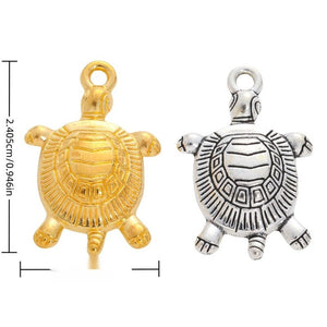 Turtle Charm with a patterned turtle shell with head in 2 Metal Finishes