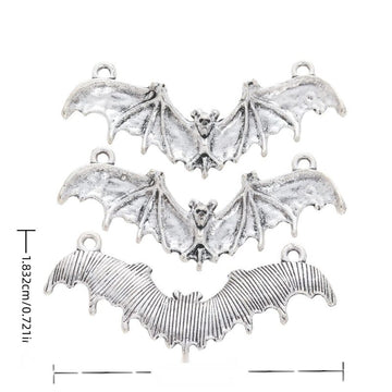 Layered Flying Bat Metal Charms in Antique Silver Finish
