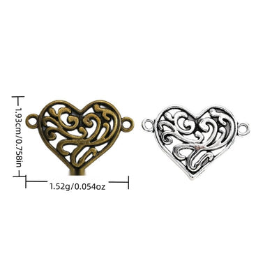 Finish overview of filigree double-loop heart connector metal charm